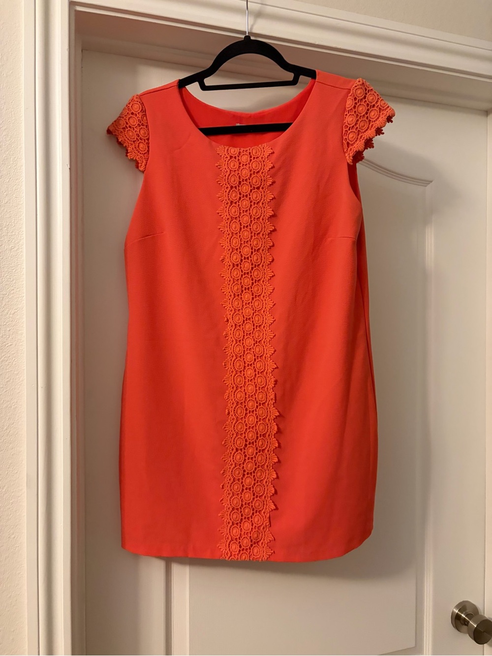 Darling Orange Crochet-Trim Mini Dress